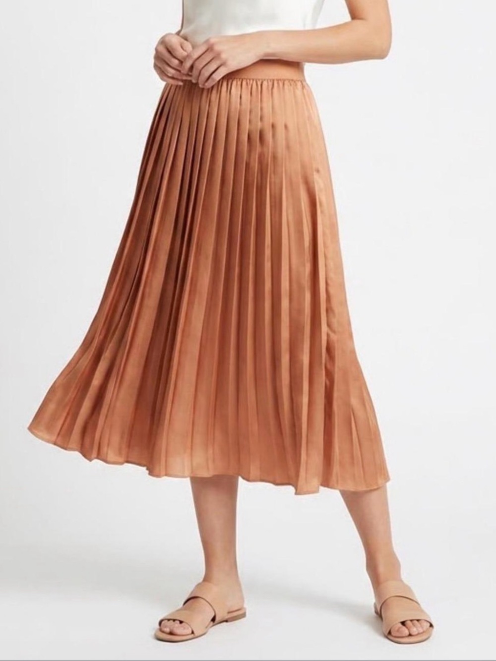Maison Jules Copper Pleated Midi Satin Skirt M